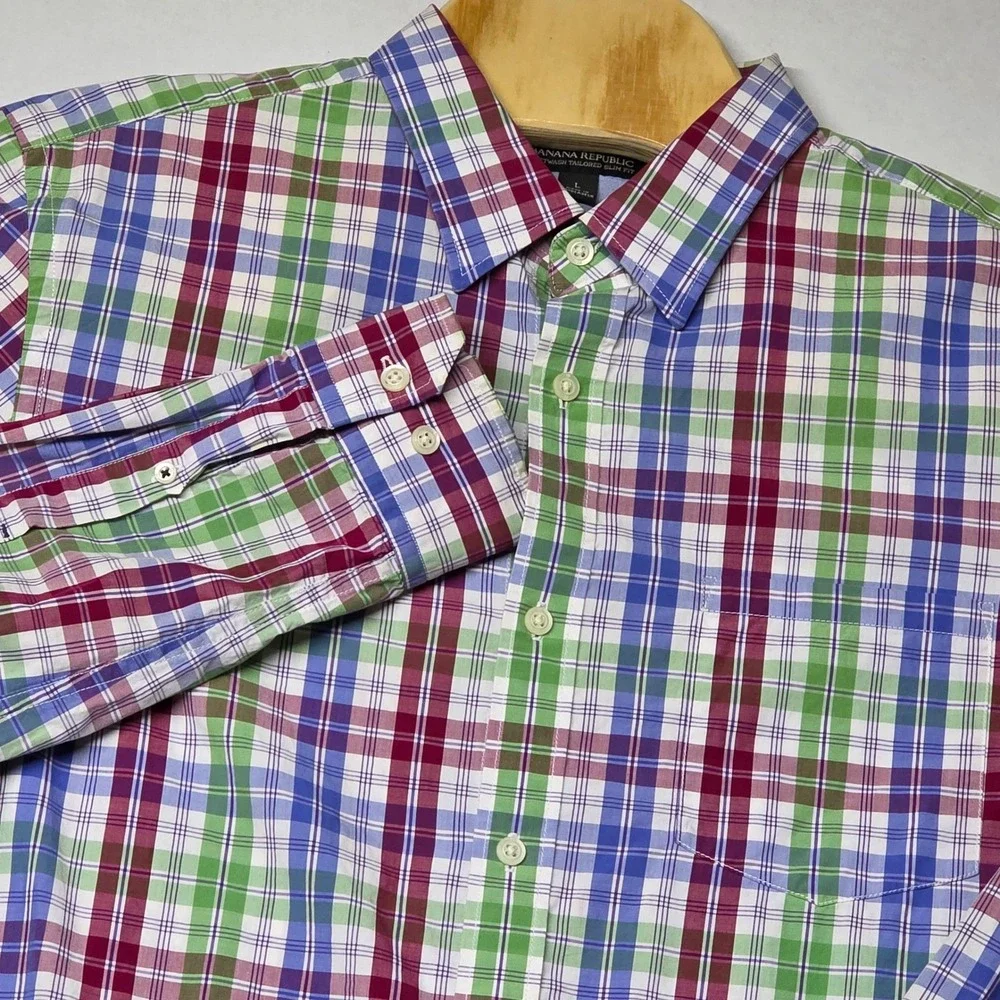 Banana Republic Softwash Tailored‎ Slim Fit Plaid Button Down Shirt L